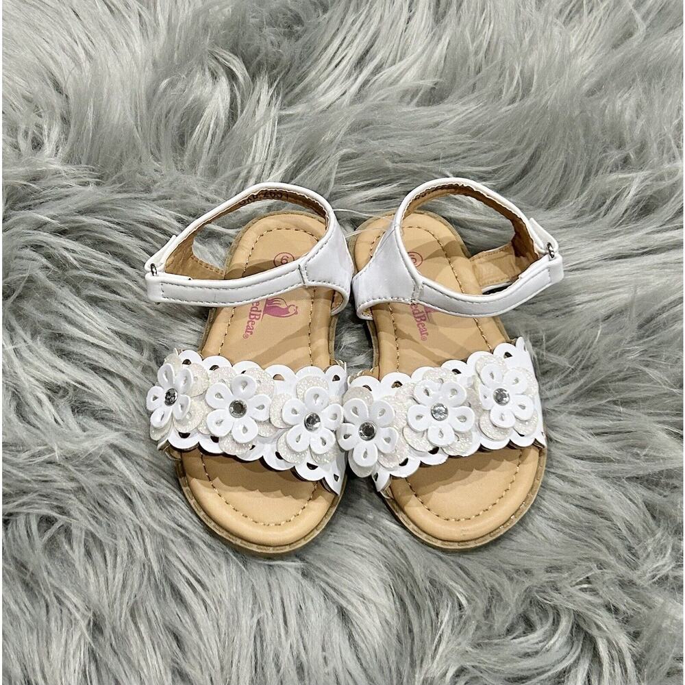 Rugged Bear Toddler White Sparkly Floral‎ Summer Sandals Size 6